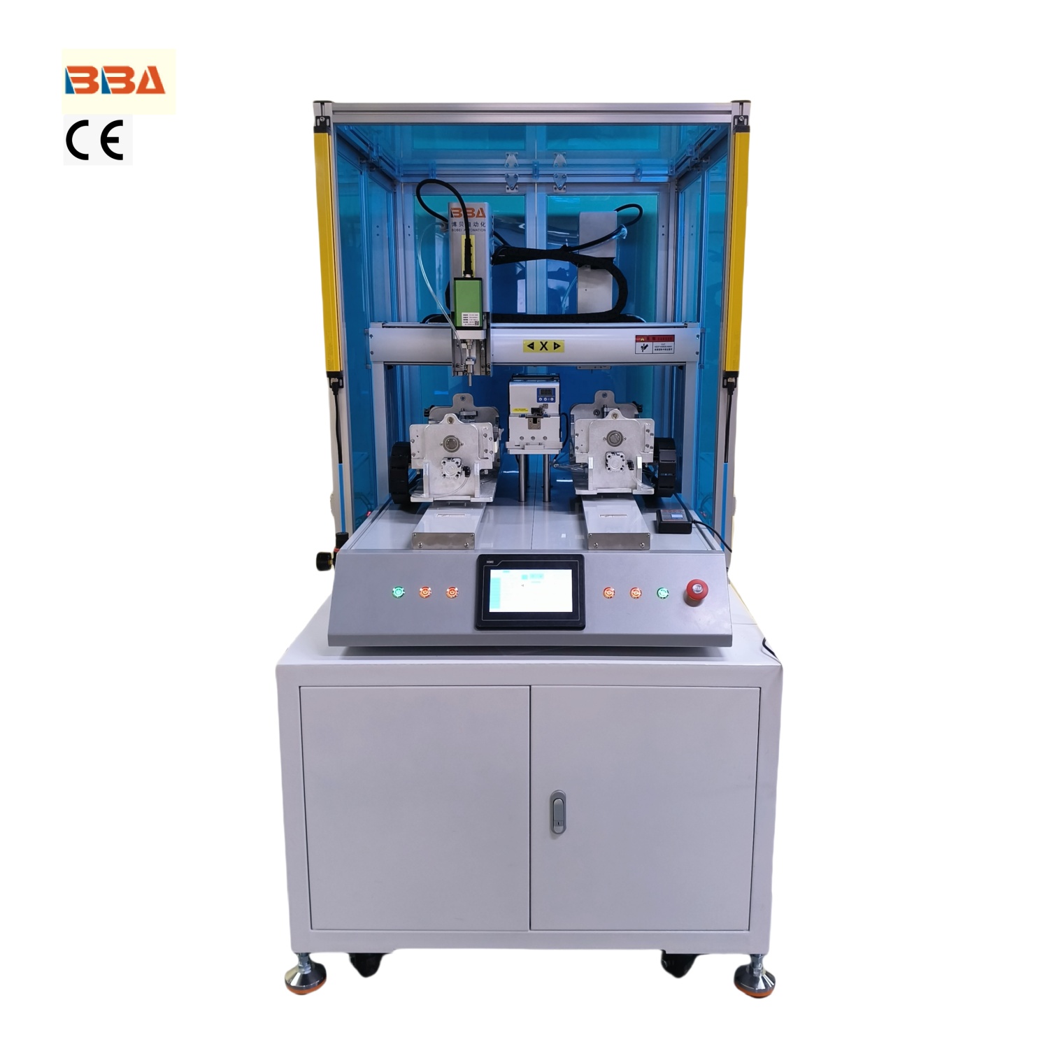 Máy bắt vít hai đầu (trước và sau) kiểu tủ; vật cố định tùy chỉnh với cơ chế lật để buộc chặt; phù hợp với sản phẩm nhựa; Nhà sản xuất Trung Quốc.